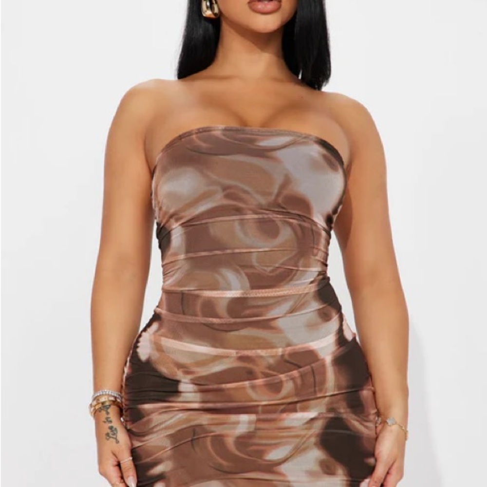 Fashion Nova Strapless Brown Dress